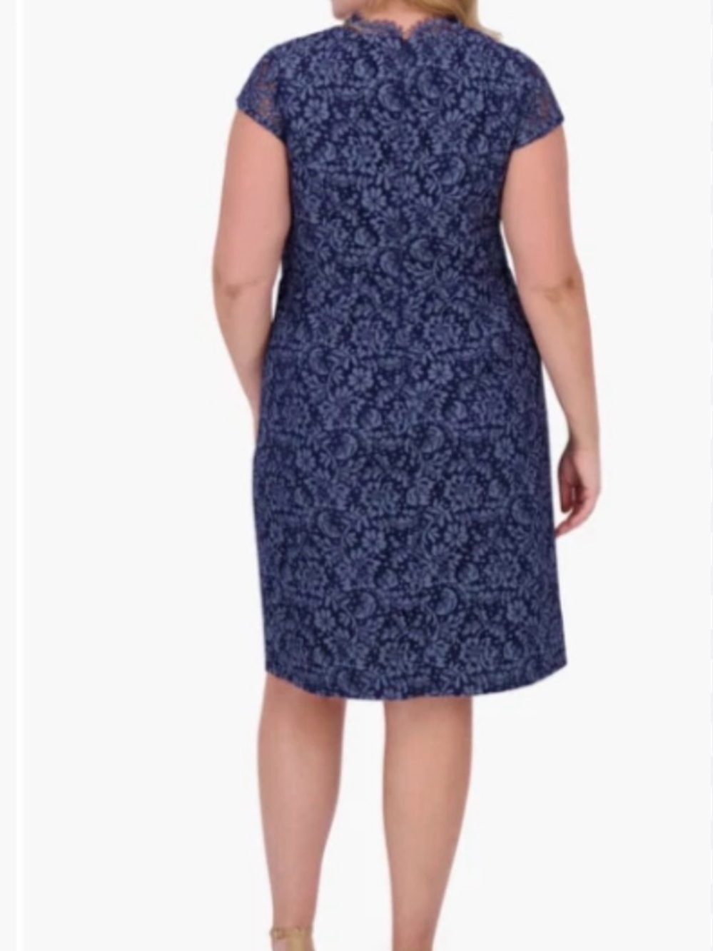VINCE CAMUTO Dress Plus 20W Scallop Ruffle Sheath Blue Cap Sleeve Lace NEW 2047 - Picture 2 of 5